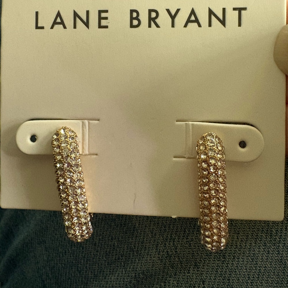 Lane Bryant Gold Crystal Pave Curved Hoop Earrings